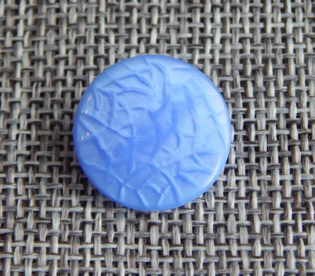Antique Vtg Blue Glass Dug Button Design Under Glass "Dig"~Aprx: 11/16"~#102-C