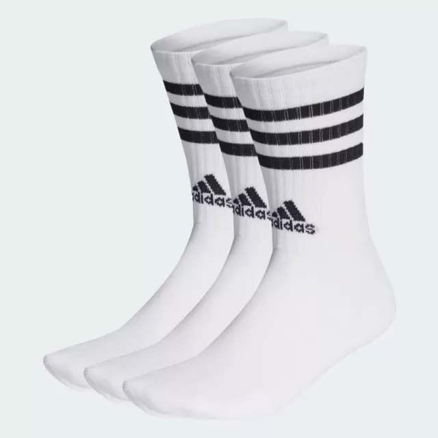 adidas 3-Stripes Cushioned Crew Sports Socks White Arch Support Fitness x3 Pairs