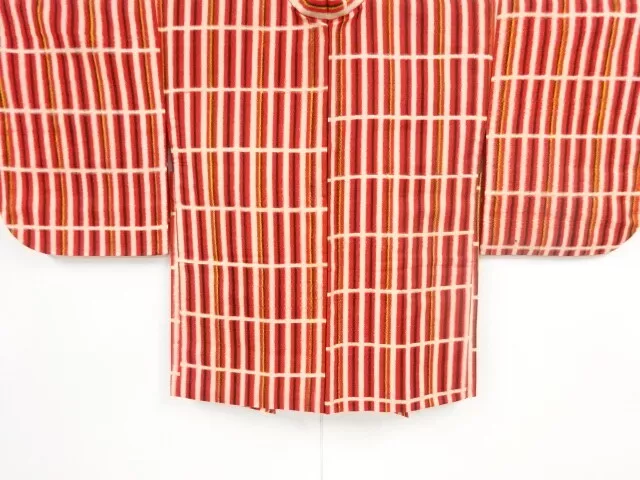 82827# Japanese Kimono / Antique Haori / Meisen / Woven Grid
