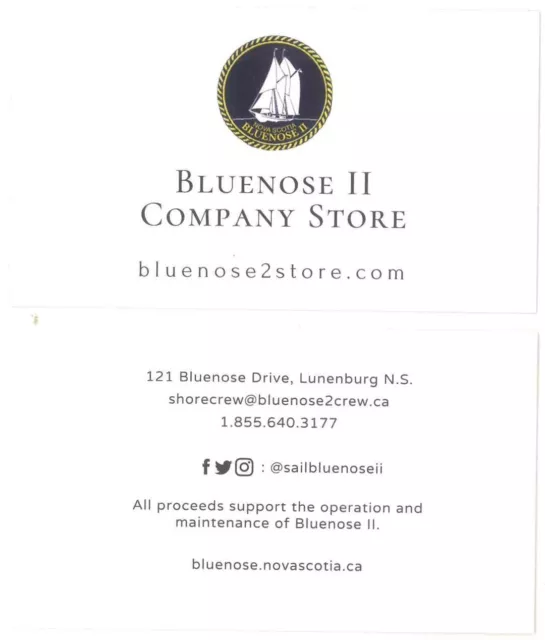 Business Card:  Bluenose II Company Store (Lunenburg, NS Canada)