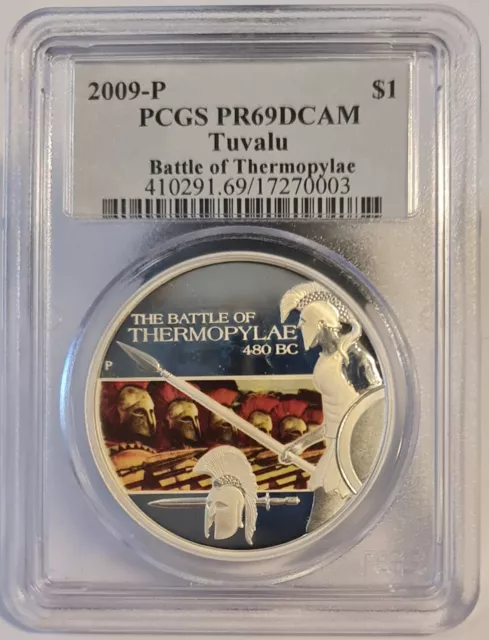TUVALU / 2009-P  1$ Dollar Silver oz "Battle of Thermopylae" - PCGS PR69DCAM !!!