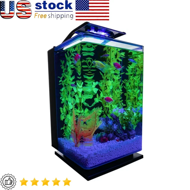 Glass Aquarium Kit Desktop Fish Plant Tank W/ LED Lighting System Home 5 Gal New