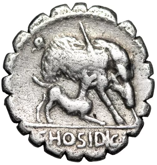 C Hosidius CF Geta AR Denarius "Diana & Wild Boar of Calydon, Hound" Very Fine