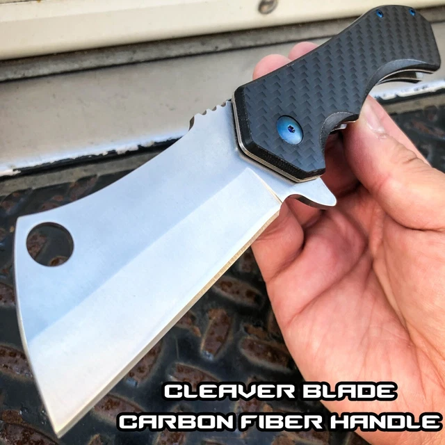 TACTICAL CARBON FIBER Bearing Assisted Pocket Knife CLEAVER RAZOR