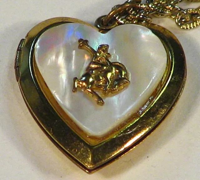 American Royal Rodeo Locket Neckace ~ Mother of Pearl Brass Kansas City Vintage