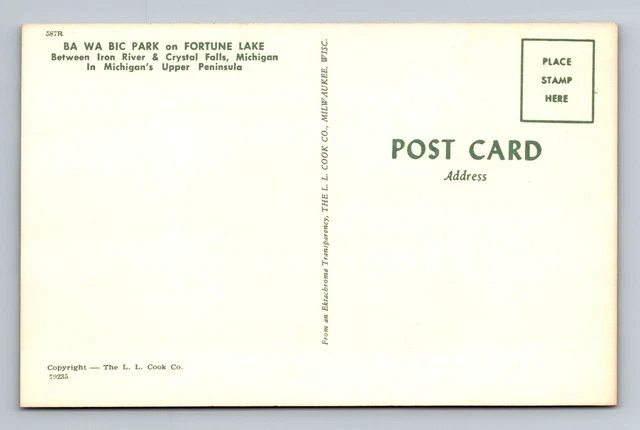 Crystal Falls MI-Michigan, Ba Wa Bic Park, Fortune Lake, Vintage Postcard 2