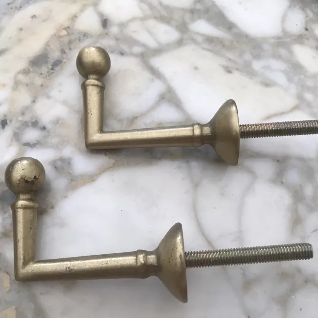 Vintage PAIR French Gold Brass Drapery Curtain Tiebacks Holdback Ball Hooks 2”
