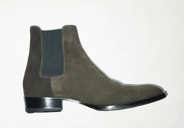 Saint Laurent Wyatt 30 Chelsea Boots - Suede - Dark Green - Size 42/9US