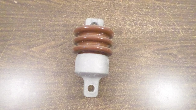 Antique Vintage 1964 Chance 3 Tier Brown Ceramic Insulator in Metal Housing