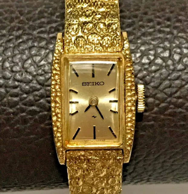 Vintage 1980's Seiko Gold Plated Mechanical Ladies Dainty Dress Watch Works