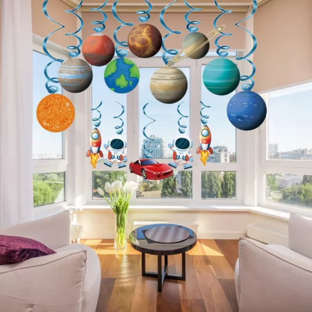 28pcs Backdrop Decor Ceiling Hanging Swirls Solar System Theme .  Kids Boys