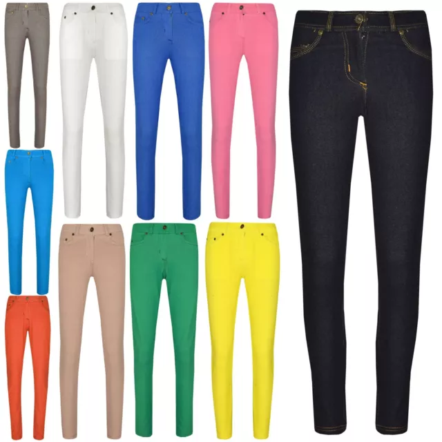 Kids Skinny Jeans Girls Stretchy Jeggings Fit Pants Coloured Trousers 5-13 Years