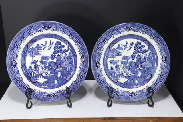 Lot of 2 Churchill England BLUE WILLOW 10 1/4" Dinner Plates, MINT, as New!