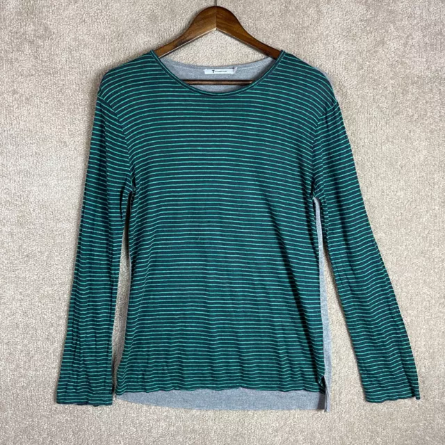 Alexander Wang T-Shirt Womens Size Small Green/Gray Stripe Long Sleeve Linen Top