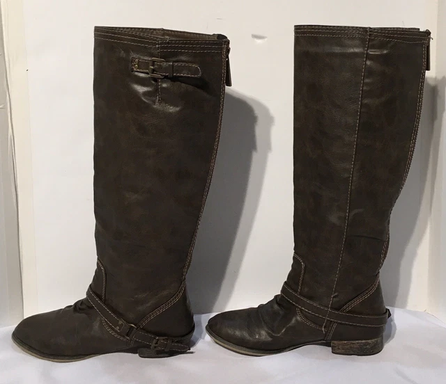 Breckelle Outlaw-Size 7 -Women Leatherette Buckle Riding Inspired Knee High Boot