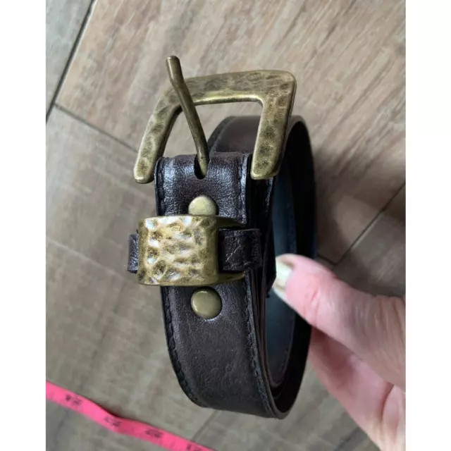 Brown PVC Leather Belt Brass Textured Buckle with 5 Holes Size 8 - C4