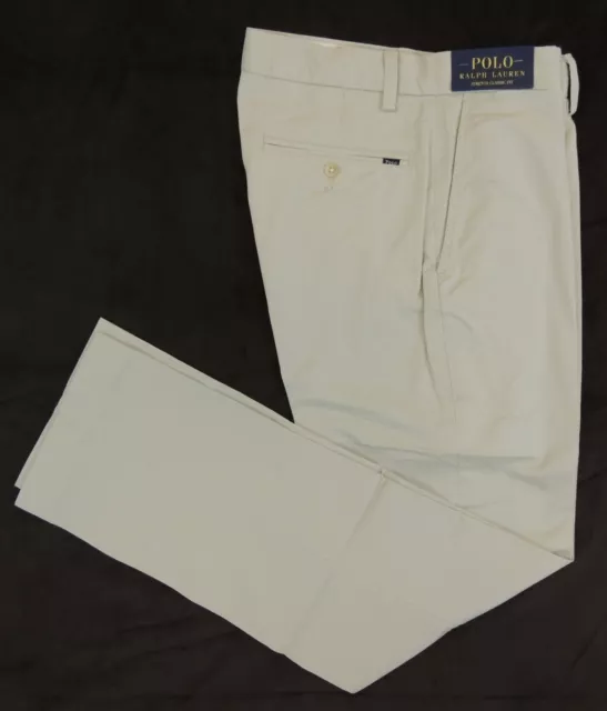 Men Ralph Lauren Polo Logo Chino Stretch Classic Fit Flat Pants 38 40 34 Tan