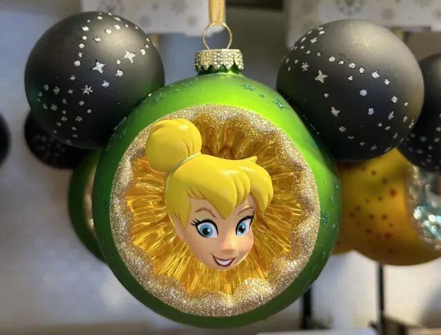 Disney Parks Tinker Bell Mickey Mouse Icon Blown Glass Ornament NWT Holiday 2024