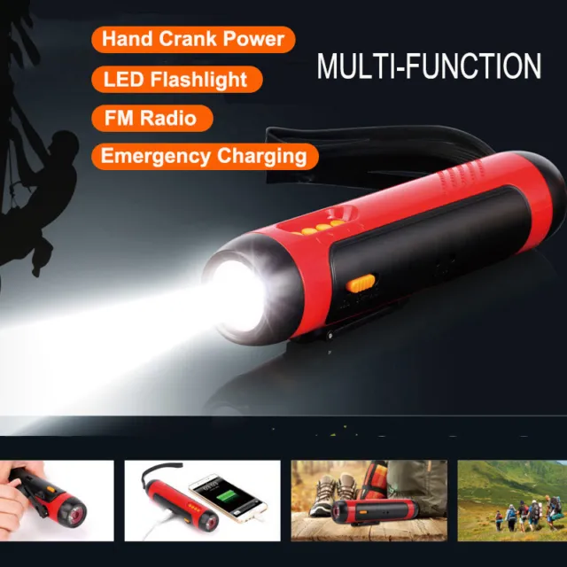 Emergency Solar FM Radio LED Flashlight Torch Hand Crank Power Bank Light Hiking