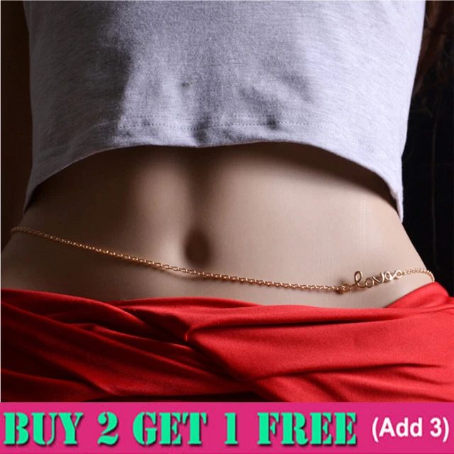 Sexy bikini waist chain Metal LOVE beach chain Belly dance body chain BG