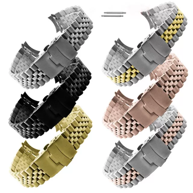 Curved End Stainless Steel Jubilee Watch Band Strap Solid Links Bracelet 18-30mm