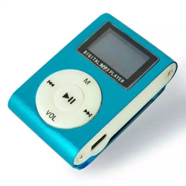 Reproductor Lector Mini MP3 Pantalla Clip LCD de Metal MicroSD hasta 32Gb Azul