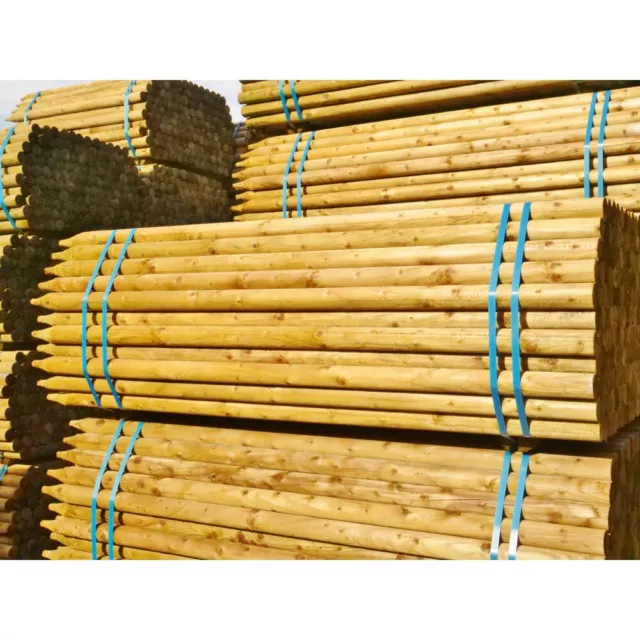 20 x 1.5m 5ft x 50mm Dia Round Pointed Treated Tree Fence Post Support Stake