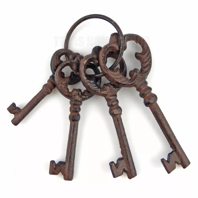 Cast Iron Jailer's Church Skeleton Keys on Ring Victorian Antique Style Set of 4