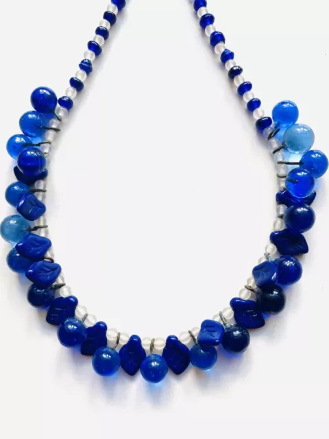 Vintage Czech Glass Blue bead Necklace