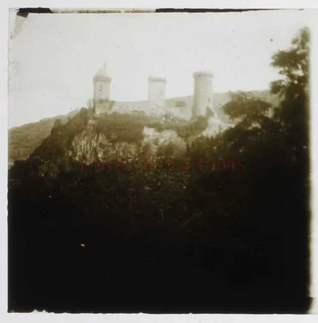 FRANCE Foix Le Château 1927 Photo Stereo Plaque de verre Vintage