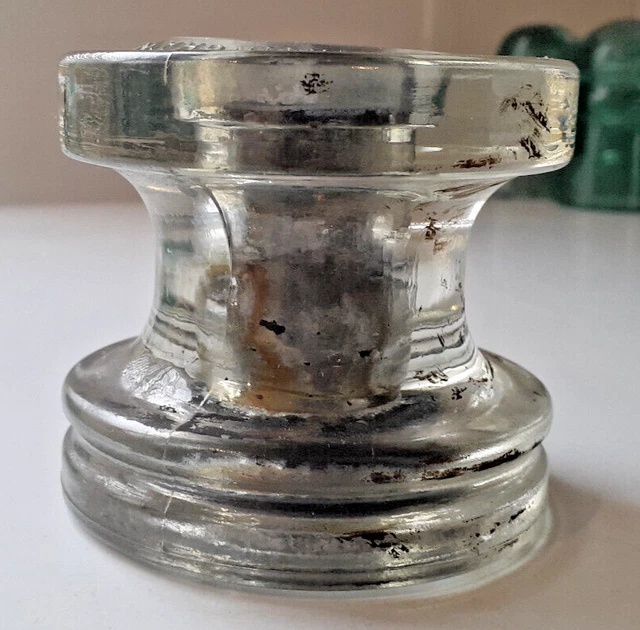 CD 1052 Clear HEMINGRAY - 518 Antique Glass Telegraph Insulator SPOOL G9 2