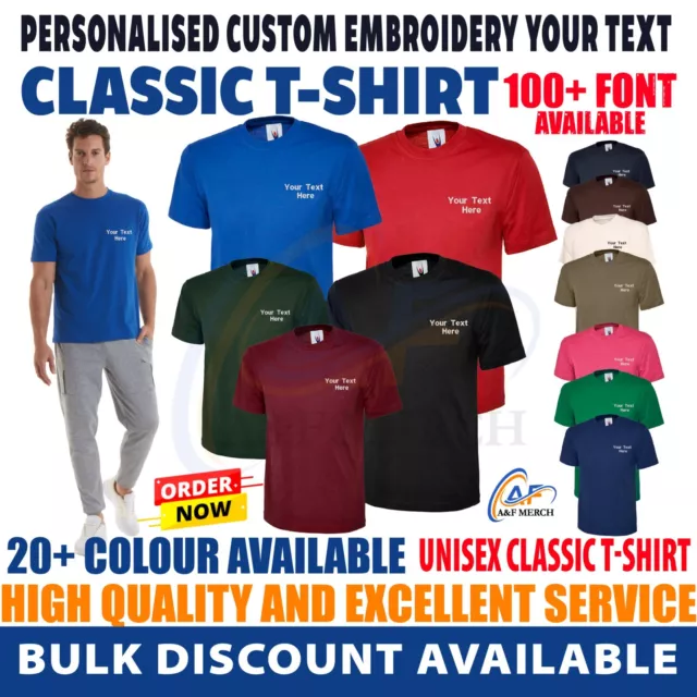 Personalised Custom Embroidered T-shirt Your Text workwear Unisex Gifts