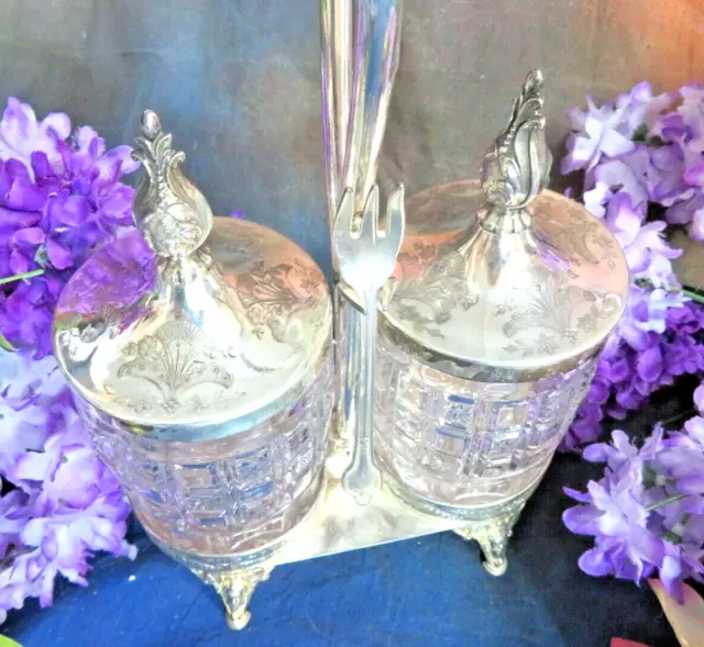 ANTIQUE original  Victorian PICKLE CASTOR silver plate MERIDEN B double EAPG 2