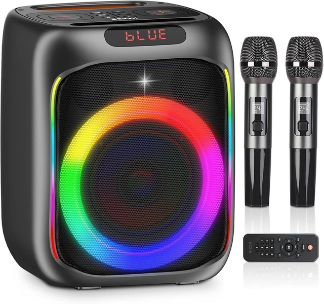 Mini Macchina Karaoke Per Bambini Con 2 Microfoni Wireless - Effetti Vocali E Luci - Regalo Compleanno - 2