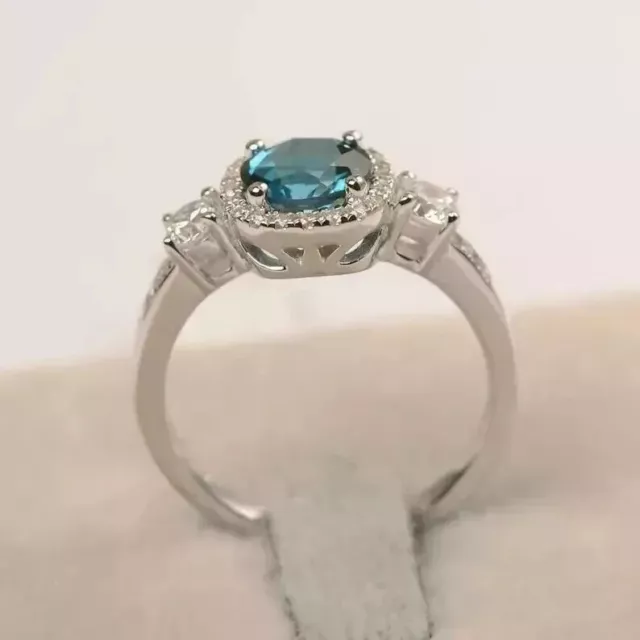 2CT ROUND LAB Created London Blue Topaz Halo Ring 14k White Gold Plated ...