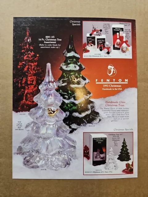 Vintage Fenton Art Glass Supplement 1992 Christmas Trees Ruby Snowberry