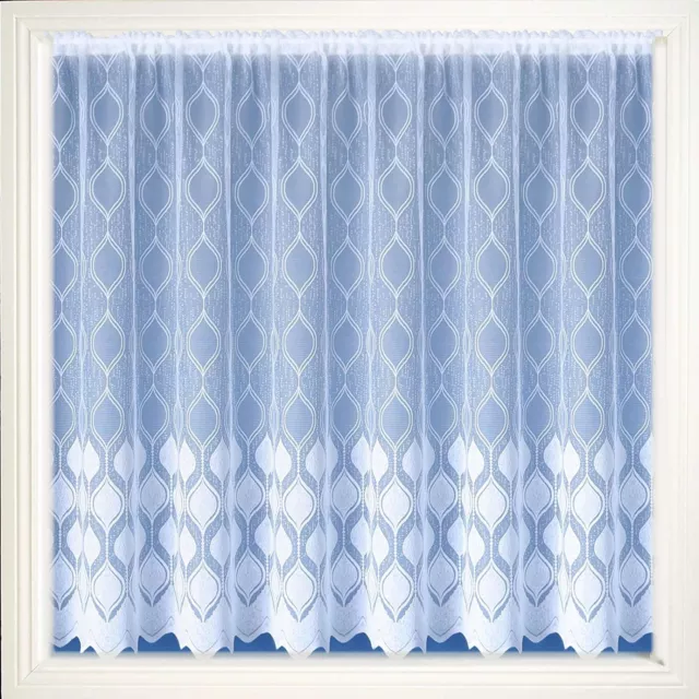 White Marseille Art Deco Style Net Curtain Cut to Width By The Metre in 14 Drops