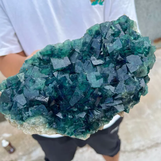 5.5lb NATURAL Green Cube FLUORITE Quartz Crystal Cluster Mineral Specimen