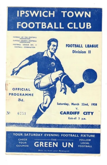 1957/58 Ipswich Town v Cardiff City Football Programme