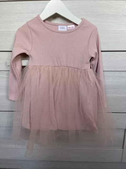 Zara Baby Girl Pink Ribbed Tulle Tutu Dress 18-24 Months