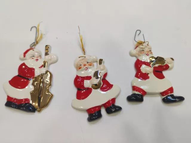 3 Vintage Santa Clause CHRISTMAS Ceramic ORNAMENTS Yona Original Musical 2