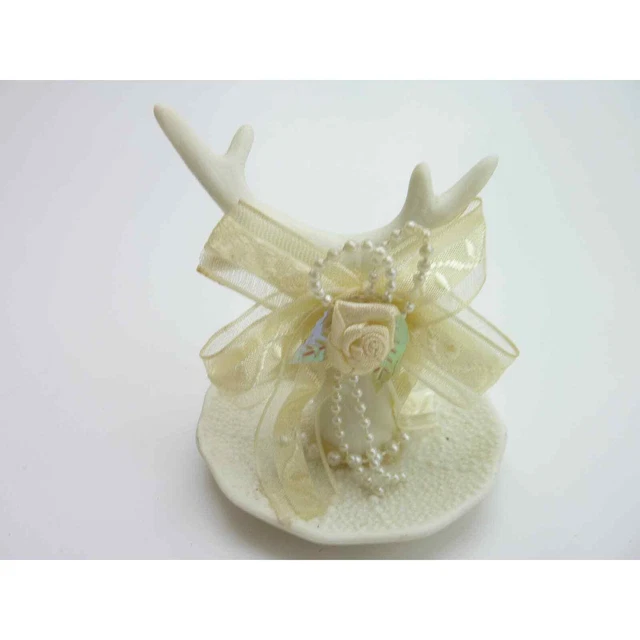 Vintage Antler Sand Dollar Ring Dish Jewelry Holder White Ceramic Bridal Pearls