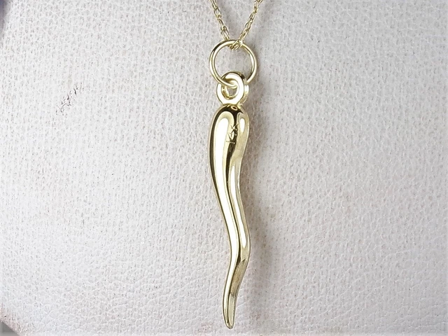 10k-14k Yellow Gold Fine Italian Horn Pendant Necklace-20"