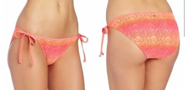 NWT $40 ROXY "70s OMBRE" WATERMELON TEXTURED SIDE TIE BIKINI BOTTOMS XL