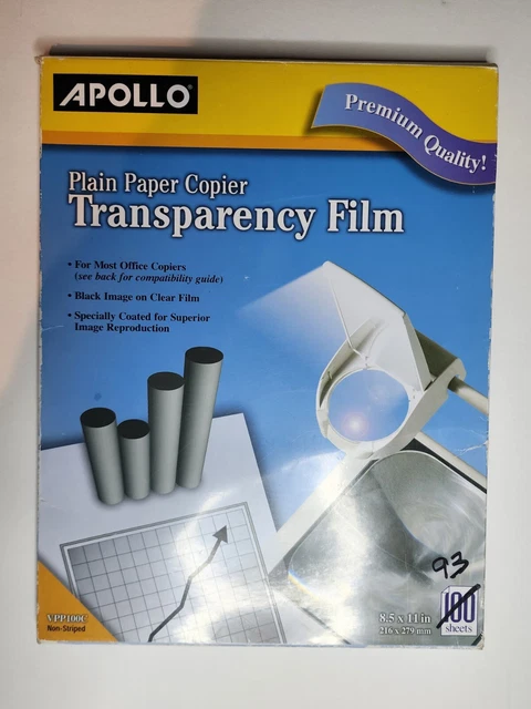 Apollo Stripe-Free Plain Paper Copier Transparency Film Crystal Clear Projection
