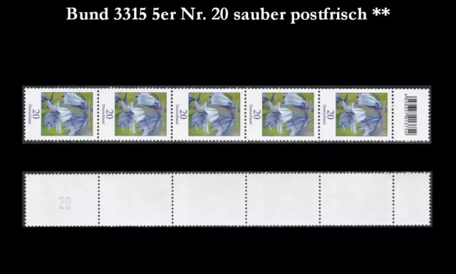 Bund BRD 2017 Mi 3315 Rollenmarken Blumen 20 Ct Hasenglöckchen sauber postfrisch