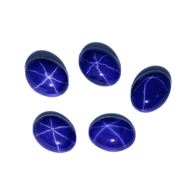 6 Rays Blue Star Sapphire Cabochon Oval 46.15Cts Natural 5 PCs Bulk Lot Gemstone