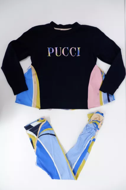 Emilio Pucci Kids Girls Outfit Set Age 10 Yrs Jumper Top Leggings Blue Printed