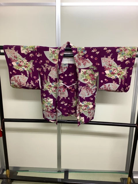 Japanese Vintage Kimono Haori Jacket silk purple flower Height 30.31inch