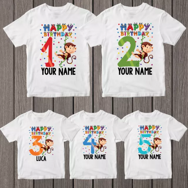 Personalised Your Name Monkey Happy Birthday Kids Boys Birthday Funny T-Shirt